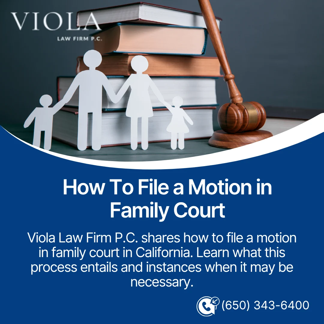 Paper family cutouts with books and a gavel, accompanied by text explaining how to file a motion in court.