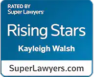 Super Lawyers Rising Star award badge for Kayleigh Walsh, attorney at Viola Law Firm P.C. | San Mateo attorney | San Mateo law firm