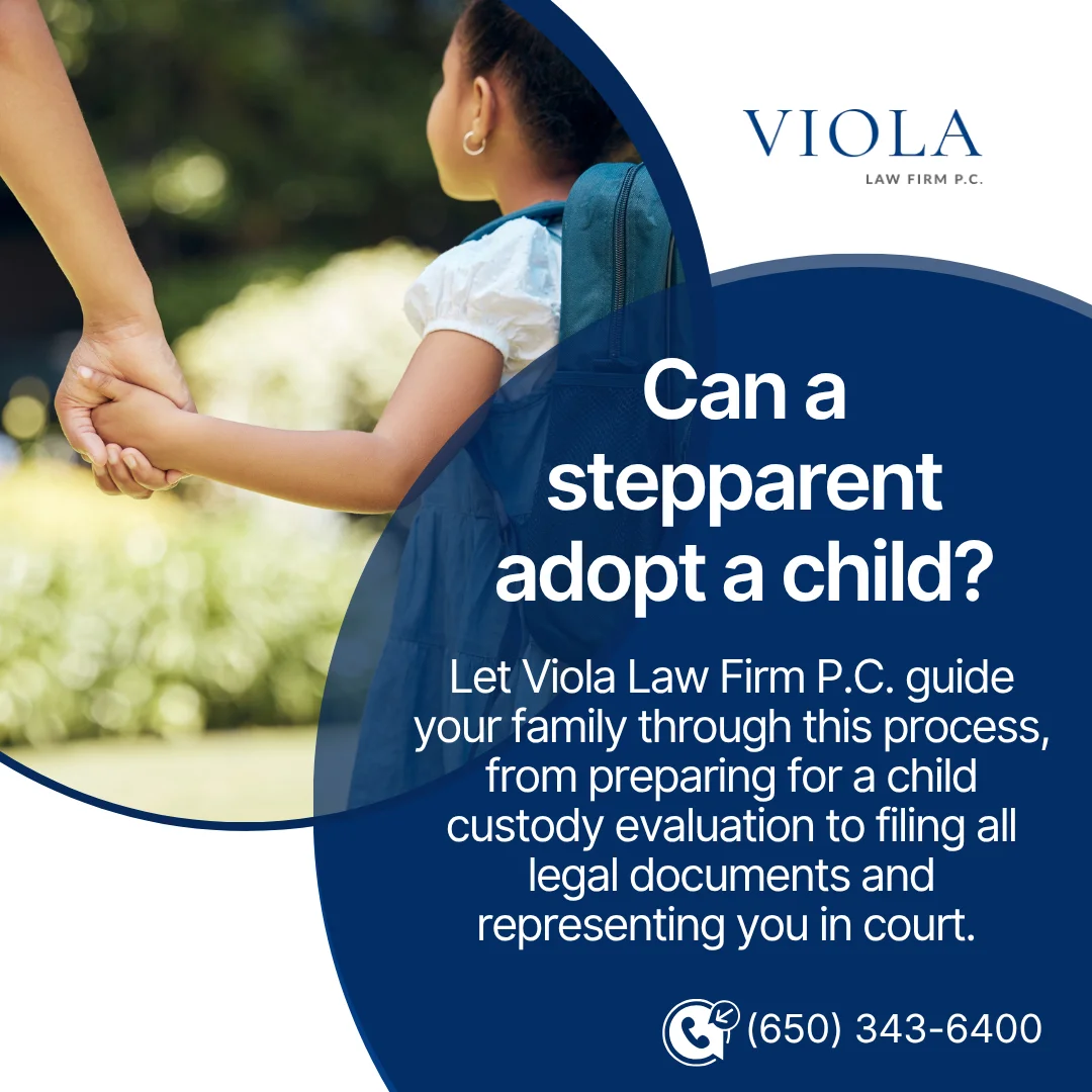 Adult holding hands with a young girl wearing a backpack outside, featured on a graphic about stepparent adoption by Viola Law.